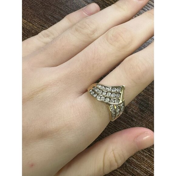 10K Yellow Gold & 1ctw (35 diamonds) Diamond 3 Row Channel Set Size 7.25 Ring - Picture 1 of 6